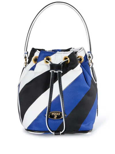 Pucci Nylon Small Bucket Bag In Blue