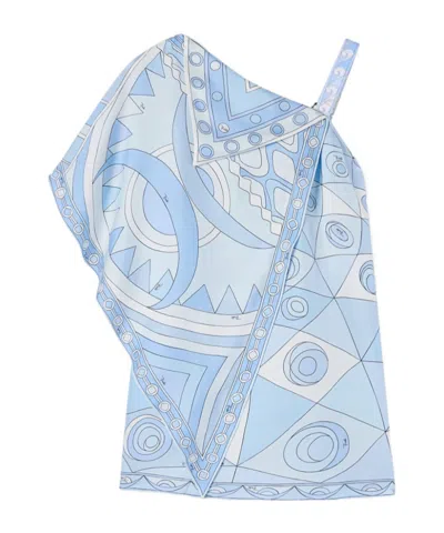 Pucci Occhi And Vivara-print Asymmetrical Silk Dress In Blue