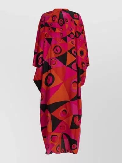 Pucci Occhi Beach Caftan Dress Geometric Pattern In Red
