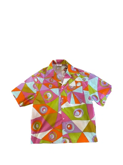 Pucci Occhi Geometric-print Short-sleeve Shirt In Animal Print