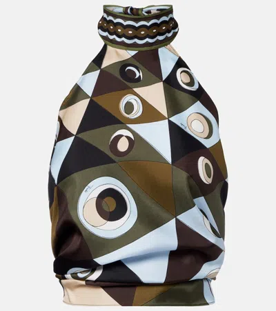 Pucci Occhi Halterneck Open-back Silk Twill Top In Multi