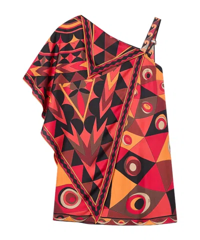 Pucci Occhi Print Asymmetrical Foulard Dress In Multi