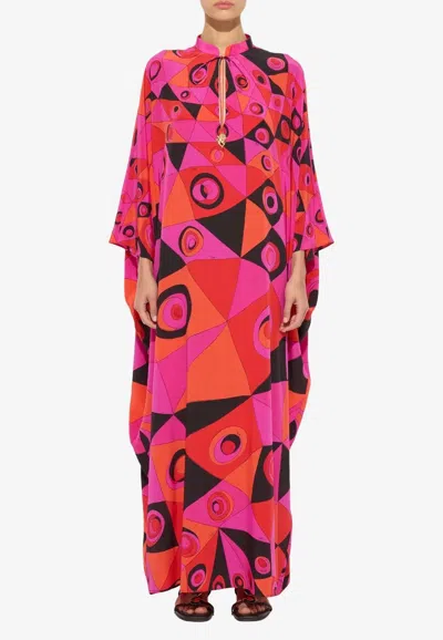 Pucci Occhi Print Maxi Silk Kaftan Dress In Multicolor