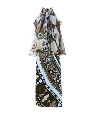 Pucci Occhi Print Satin And Chiffon Dress In Green