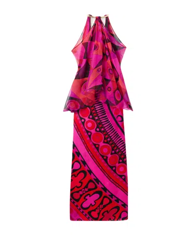 Pucci Occhi Print Satin And Chiffon Dress In Pink
