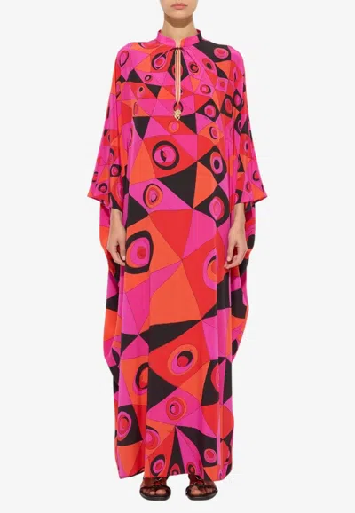 Pucci Occhi Print Maxi Silk Kaftan Dress In Multi