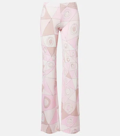 Pucci Occhi Satin Jersey Straight Pants In Pink