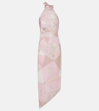 Pucci Occhi Silk Twill Maxi Dress In Neutral