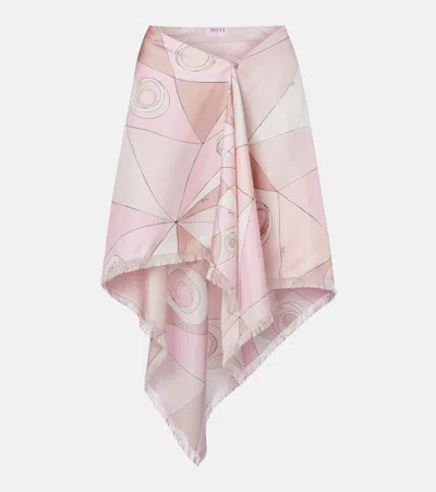 Pucci Occhi Silk Twill Midi Skirt In Pink