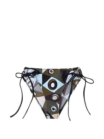 Pucci Occhi-print Adjustable Bikini Bottoms In Green