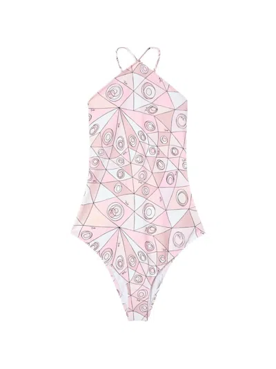 Pucci Occhi-print Cross-back Swimsuit In Multi