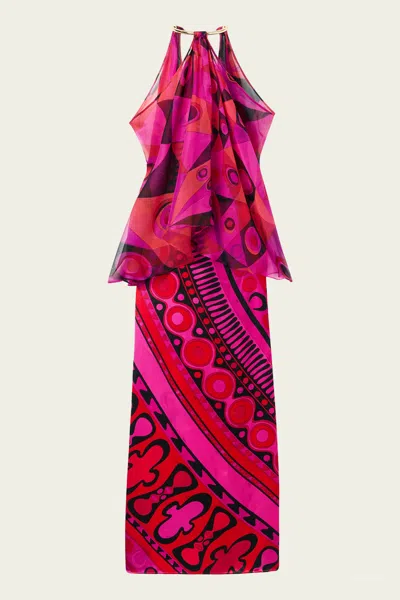 Pucci Occhi-print Satin And Chiffon Dress In Fuchsia Black In Multi