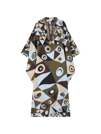 Pucci Occhi-print Silk Kaftan With Embroidery In Multi