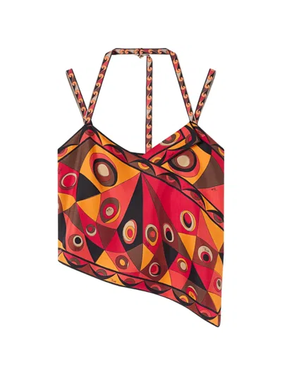 Pucci Occhi-print Silk Scarf Top In Red