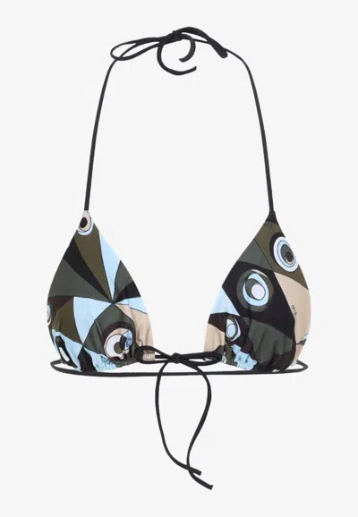 Pucci Polyamide Triangle Bikini Top Geometric Pattern In Green