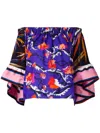 Pucci Off Shoulder Floral Blouse In Blue