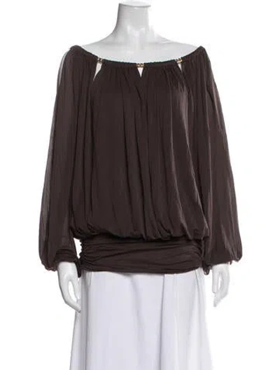Pre-owned Pucci Off-the-shoulder Long Sleeve Blouse In Brown