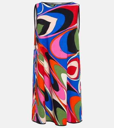 Pucci Printed Minidress In Blu/fuxia