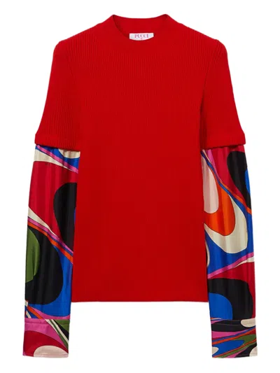 Pucci Onde-print Ribbed Top In Red