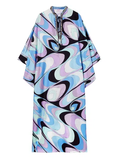 Pucci Onde-print Silk-twill Dress In Blue