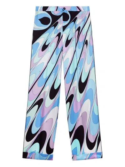 Pucci Onde-print Silk-twill Trousers In Brown