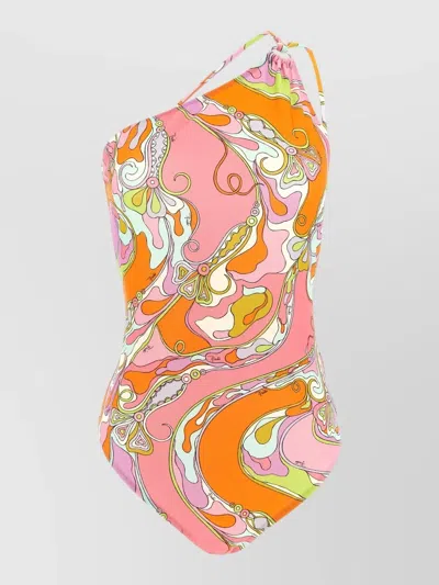 Pucci One Piece Swimsuit Adjustable Straps Asymmetric In Multi