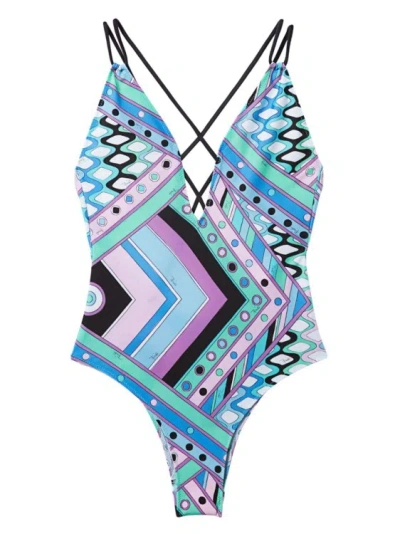 Pucci One Piece Swimsuit In Blue
