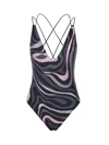 Pucci Abstract Pattern V-neck Bikini With Spaghetti Straps In Black
