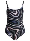 Pucci Swirl Pattern One-piece Swimsuit With Scoop Neckline In Blue