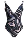Pucci One-piece Swimsuit With Print Swimwear Black In Blue