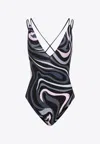 Pucci Abstract Pattern V-neck Bikini With Spaghetti Straps In Black