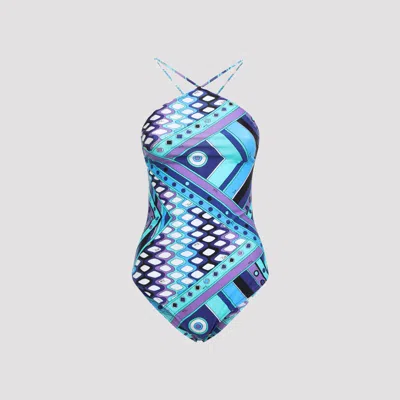 Pucci Vivara Print One-piece Swimsuit In Blue