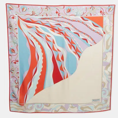 Pre-owned Pucci Orange/blue Printed Silk Square Scarf