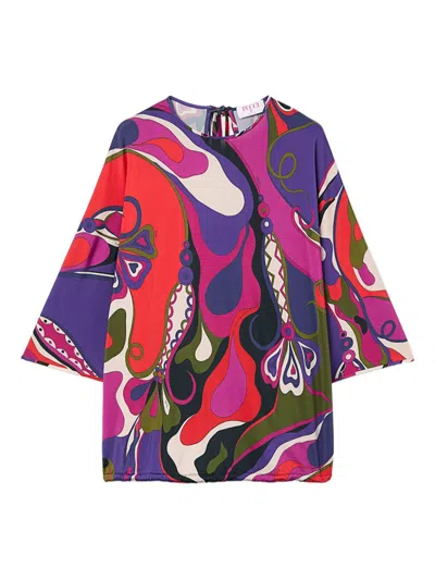 Pucci Orchid Print Cape Blouse In Burgundy