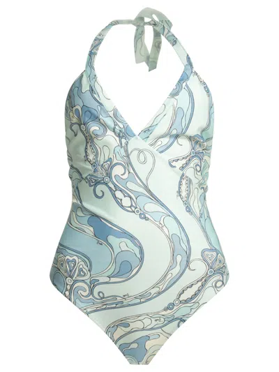 Pucci Orchid Print One-piece Swimsuit In Blue