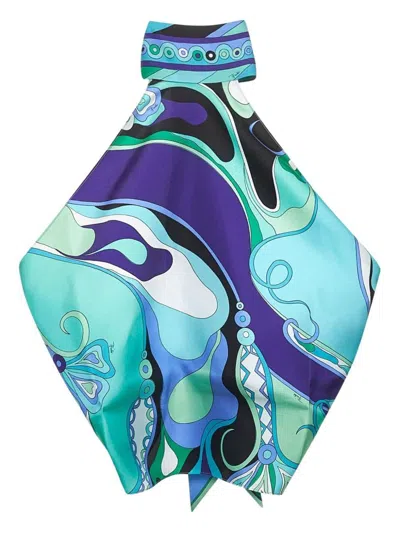 Pucci Orchid-print Silk Halterneck Top Clothing In Green