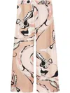 Emilio Pucci Orchidee-print Silk Twill Wide-leg Pants In Beige