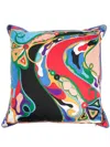 Pucci Orchidee-print Silk Cushion In Blue