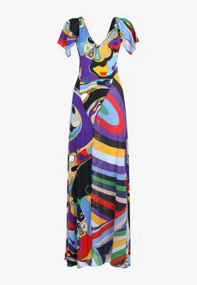 Pucci Orchidee And Iride Print Maxi Dress In Multicolor