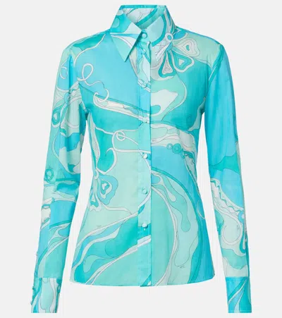 Pucci Orchidee Cotton Shirt In Blue