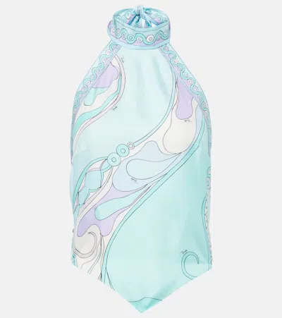 Pucci Orchidee Halterneck Silk Twill Top In Multicoloured