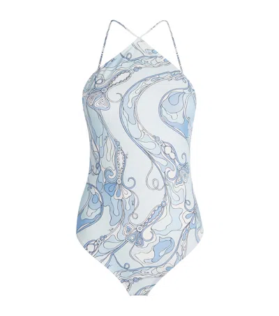 Pucci Orchidee Halterneck Swimsuit In Blue