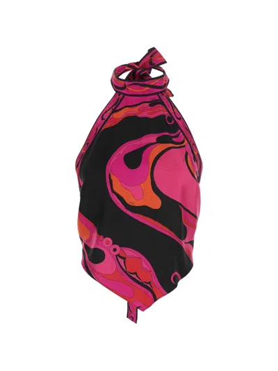 Pucci Orchidee Iride-print Halterneck Top In Pink
