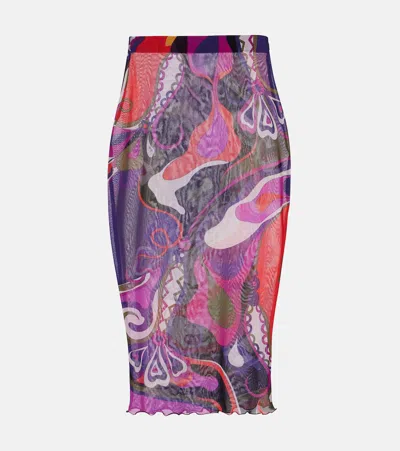 Pucci Orchidee Mesh Pencil Skirt In Multi