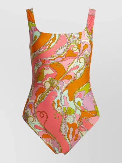 Pucci Orchidee One Piece Swimsuit Strappy Back In Multi