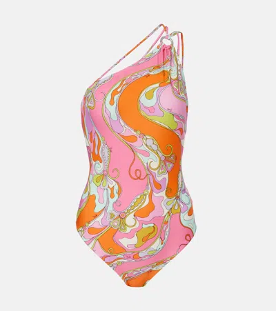 Pucci Orchidee One-shoulder Swimsuit In Multi