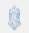 Pucci Orchidee Open-back Swimsuit In Blue