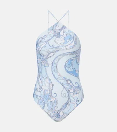 Pucci Orchidee Open-back Swimsuit In Blue