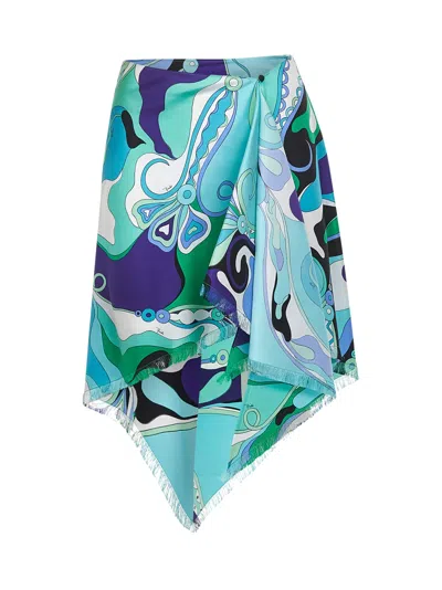 Pucci Orchidee Print Asymmetric Silk Foulard Skirt