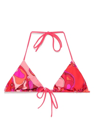 Pucci Orchidee-print Bikini Top In Rot